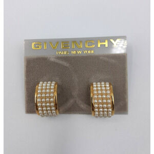 GIVENCHY Vintage Faux Multi-Pearl Gold Tone Semi Hoop Earrings Jewelry Women NWT